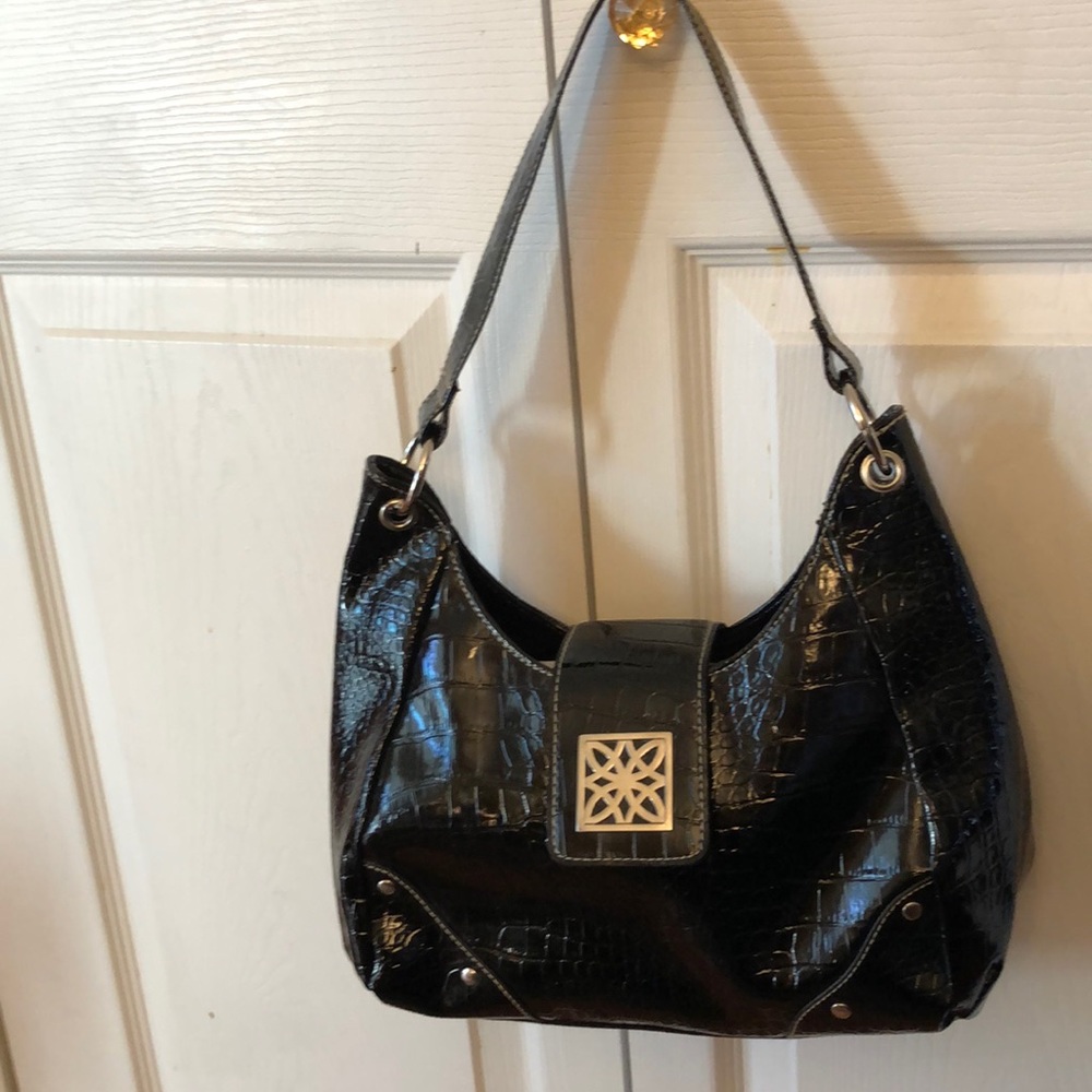 Ladies Black Patent Shoulder Bag Black